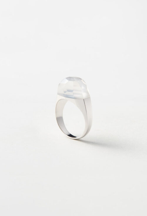 Milky Quartz Mini Rock Ring / Faceted Round / Silver