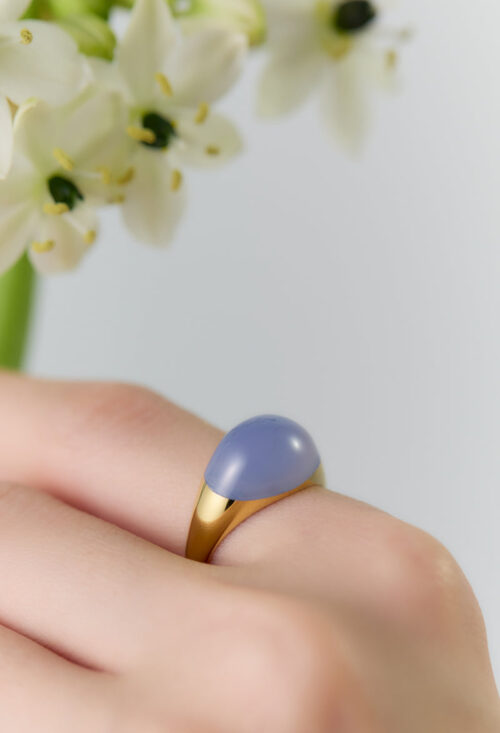 Blue Chalcedony Mini Rock Ring / Round / Yellow