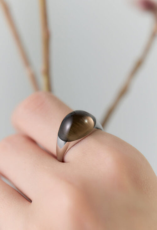 Smoky Quartz Mini Rock Ring / Round / Silver