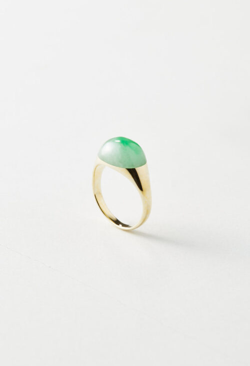 Green Jade Mini Rock Ring / Round / Yellow