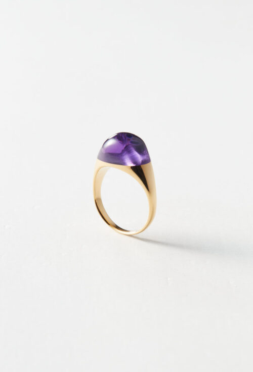 Amethyst Mini Rock Ring / Round / Yellow