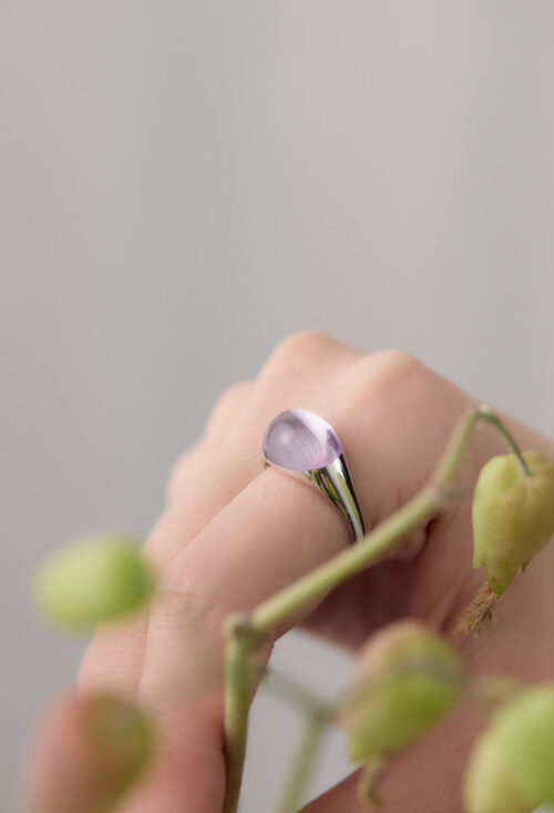 Amethyst Mini Rock Ring / Round / Silver