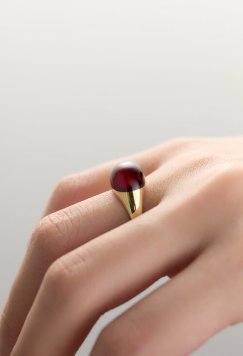 Garnet Mini Rock Ring / Round / Yellow