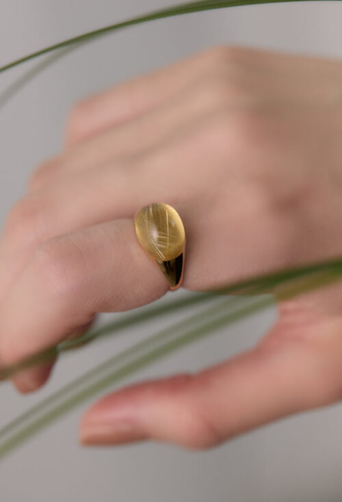 [一点もの] Rutile Quartz Mini Rock Ring / Round / Yellow