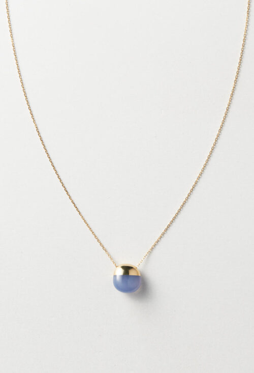 Blue Chalcedony Rock Necklace / Horizontal Round / Yellow