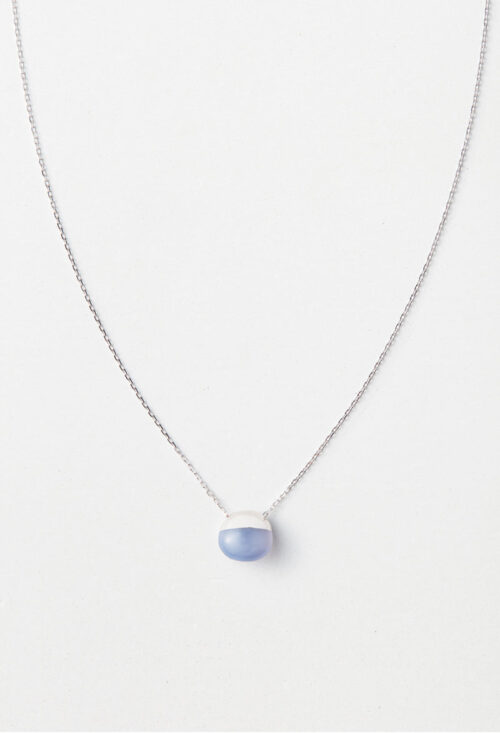Blue Chalcedony Rock Necklace / Horizontal Round / Silver