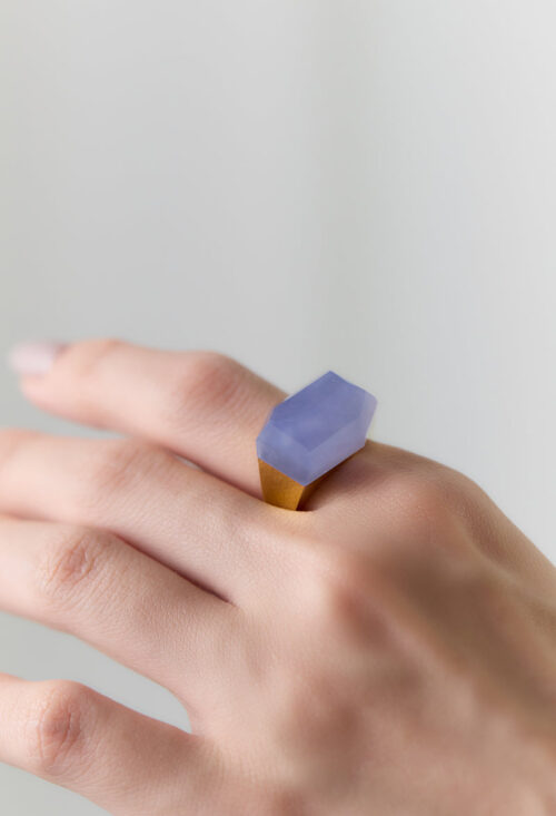 Blue Chalcedony Rock Ring / Crystal / Yellow