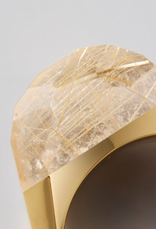 [一点もの] Rutile Quartz Mini Rock Ring / Faceted Round / Yellow