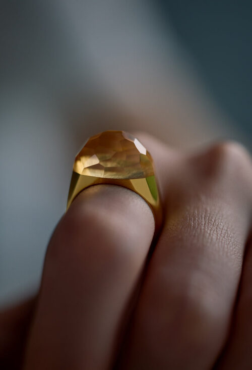 Citrine Mini Rock Ring / Faceted Round / Yellow