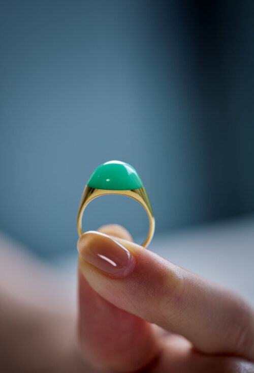 Chrysoprase Mini Rock Ring / Round / Yellow
