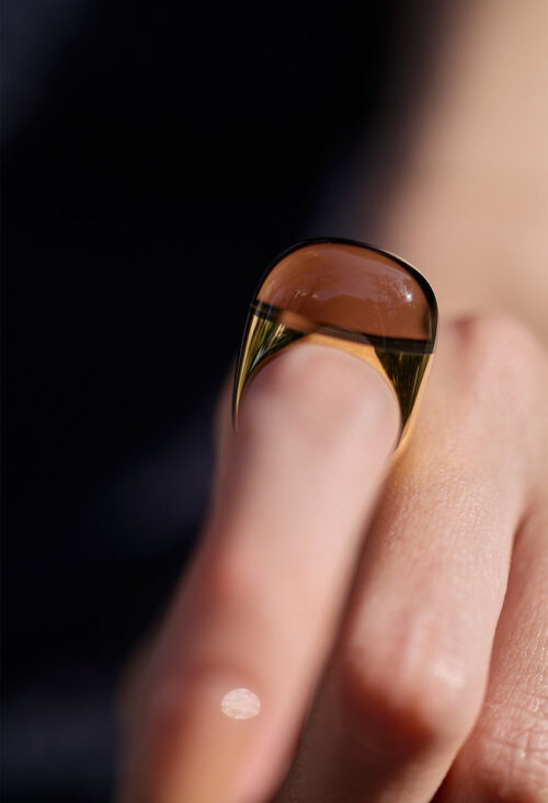 Smoky Quartz Rock Ring / Round / Yellow