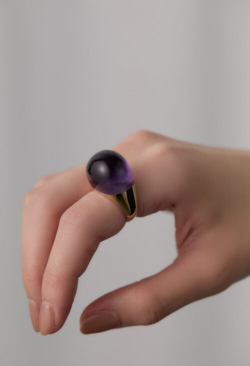 Amethyst Rock Ring / Round / Yellow