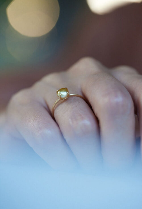 Golden South Sea Keshi Baby Pearl Gem Ring